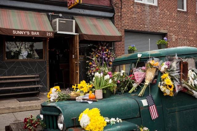 Flowers grace the truck of Sunny Balzano, who died last spring.